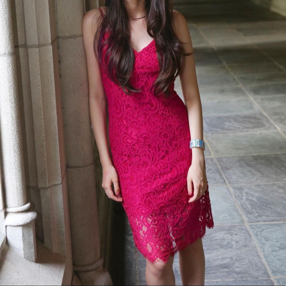 Lulu’s dark pink/wine lace midi sleeveless dress